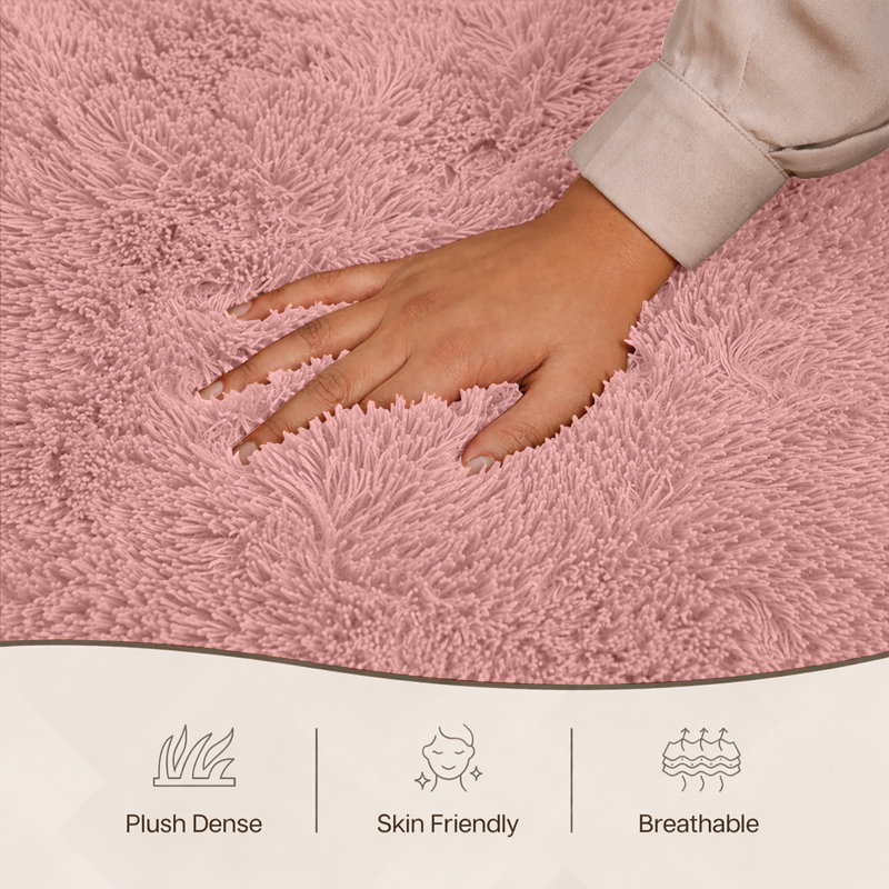 Aspire Homeware Pink Shaggy Area Rug Soft Plush Indoor Carpet, Rectangle 50cm Width X 80cm Length