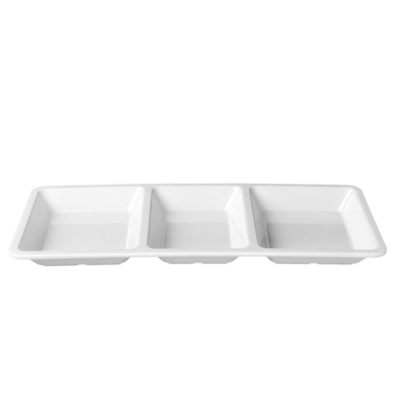 Plat de service divisée en mélamine 3 compartiments rectangulaire Passion, Blanc