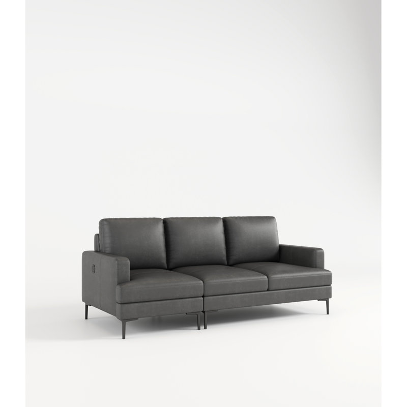 Canapé moderne de luxe en cuir véritable de 77 po avec chargeur USB, 3 sièges confortables pour le bureau à domicile