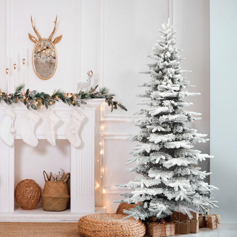 6.5 ft Flocked Pine Valley Artificial Christmas Tree with Snow Finish