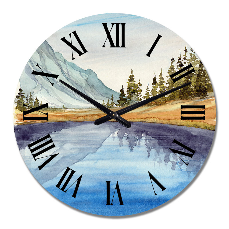 Horloge murale Forest Lake avec les sapins, Surdimensionné