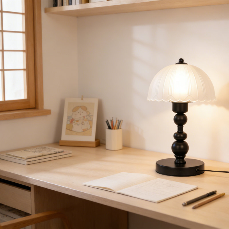 Retro Traditional Roman Columns Table Lamp With Frosted Glass Shade (Bulb Include)