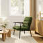 Fauteuil d'appoint rembourré en tissu avec structure en métal et accoudoirs en bois-119338416