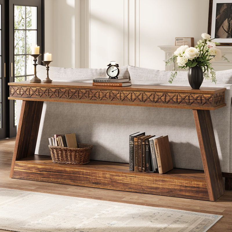70.87" Sofa Table, Farmhouse Console Table Entryway Table with Storage, Dark Brown