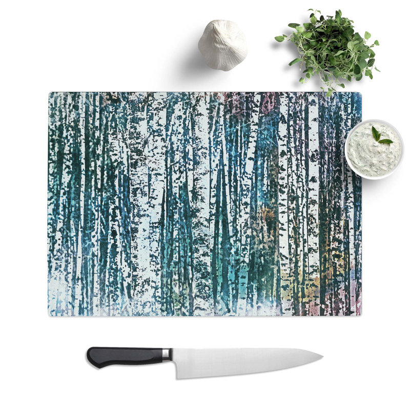 Tempered Glass a Birch Tree Forest Chopping Board, 39 cm W x 28.5 cm L