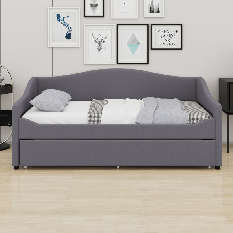 Upholstered Daybed With Light And Trundle, Gray