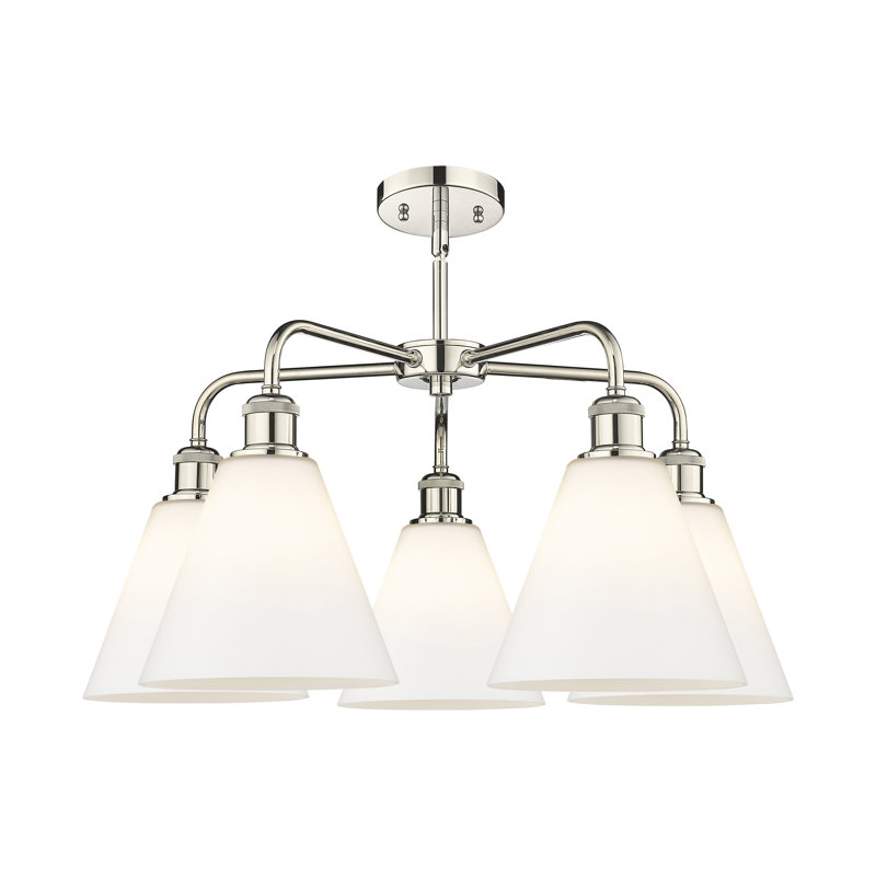 Lustre cône à 5 lumières Beva, Blanc mat, Nickel poli