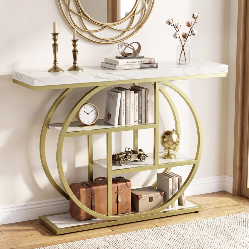 41.3"Console Table, Gold/White