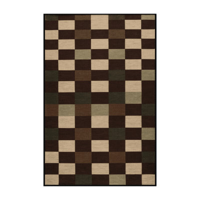 Machine Washable Checkered Black Area Rug