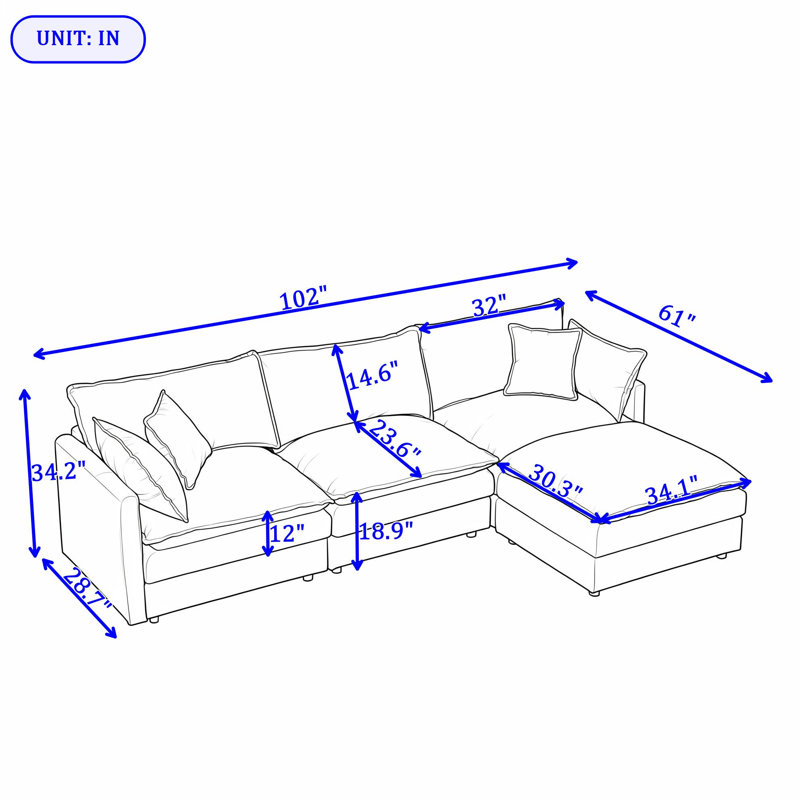 Canapé modulaire d'angle modulaire à trois places avec repose-pieds mobile, Beige