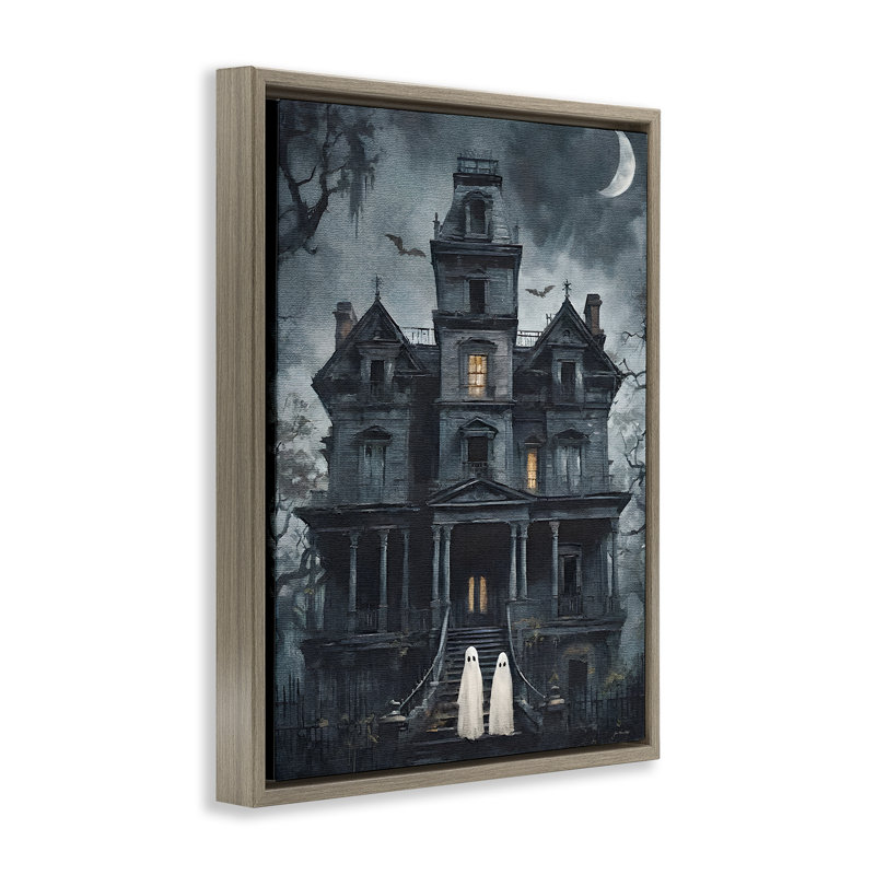 «Ghost pair & Haunted Mansion», art mural encadré sur toile flottante, conception par Jo Moulton, H 31 po x l 25 po