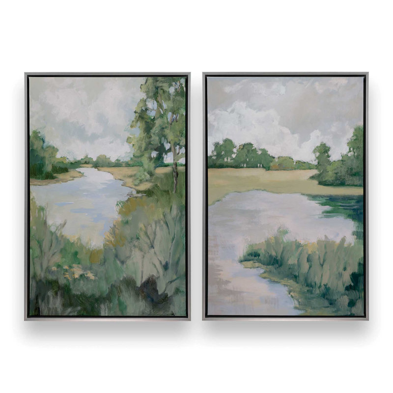 Ensemble de 2 impressions Peaceful Riverside View, Cadre flottant or poli, H 31,5 po x l 43 po x P 1,75 po