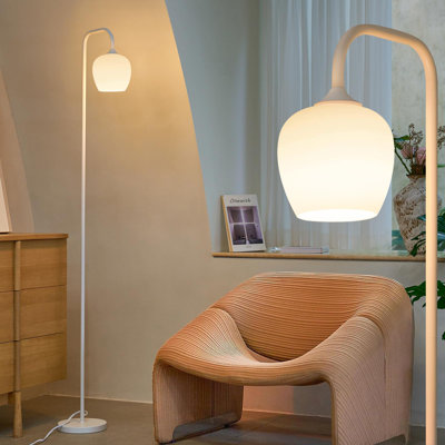 White Floor Lamp-Modern Standing Lamp For Living Room Bedroom, Opal Glass Lamp Shade, LED Bulb Included, For Reading Office, Simple Design Home Decor For Christmas Thanksgiving Day