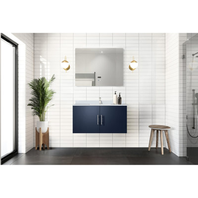 36 po L x P 22 po. Meuble-lavabo bleu marine, comptoir en quartz blanc, miroir à fermeture en douceur, meuble de rangement durable et spacieux avec comptoir et résistance aux rayures et aux taches,