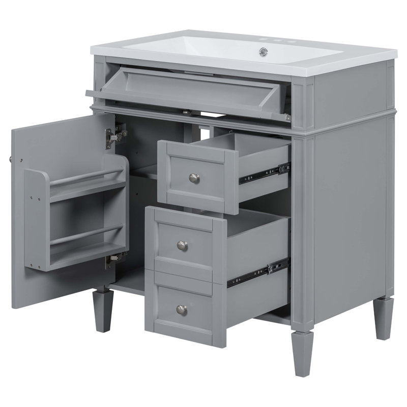 Gray 30" Modern Freestanding Bathroom Vanity with Sink and Storage