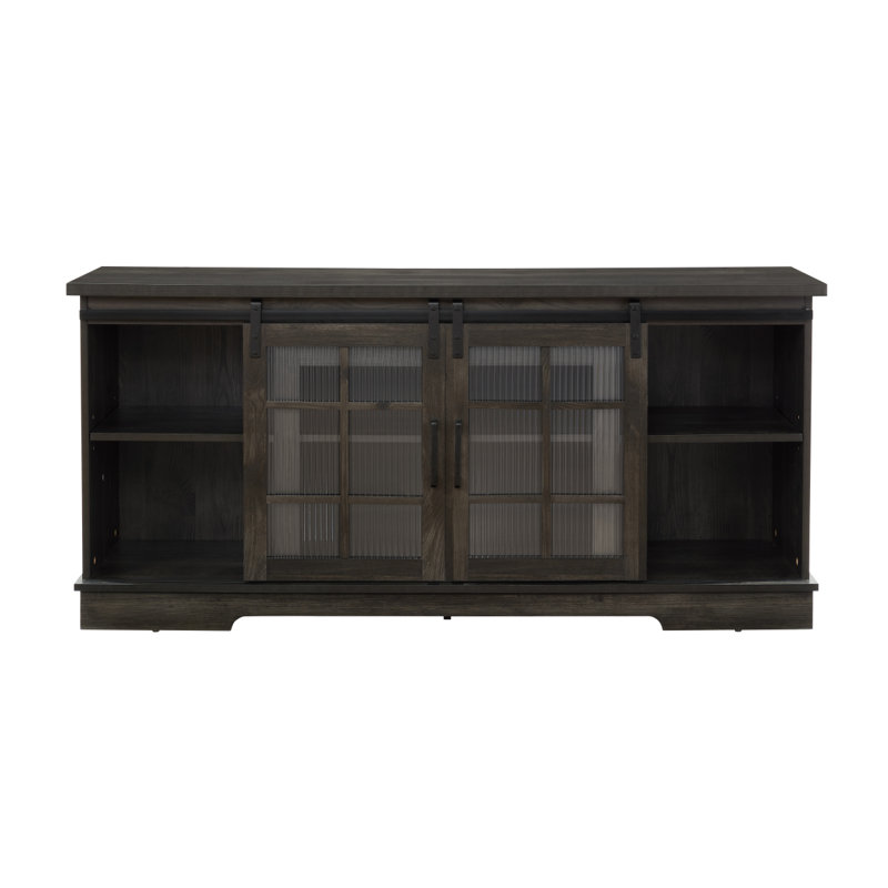 Meuble télé avec porte coulissante, grande armoire de rangement, gris anthracite
