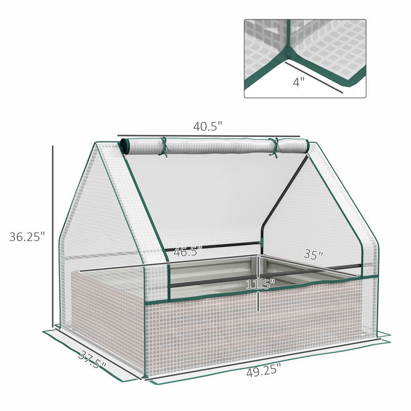 White and Brown PE Steel Mini Greenhouse with Planter Box