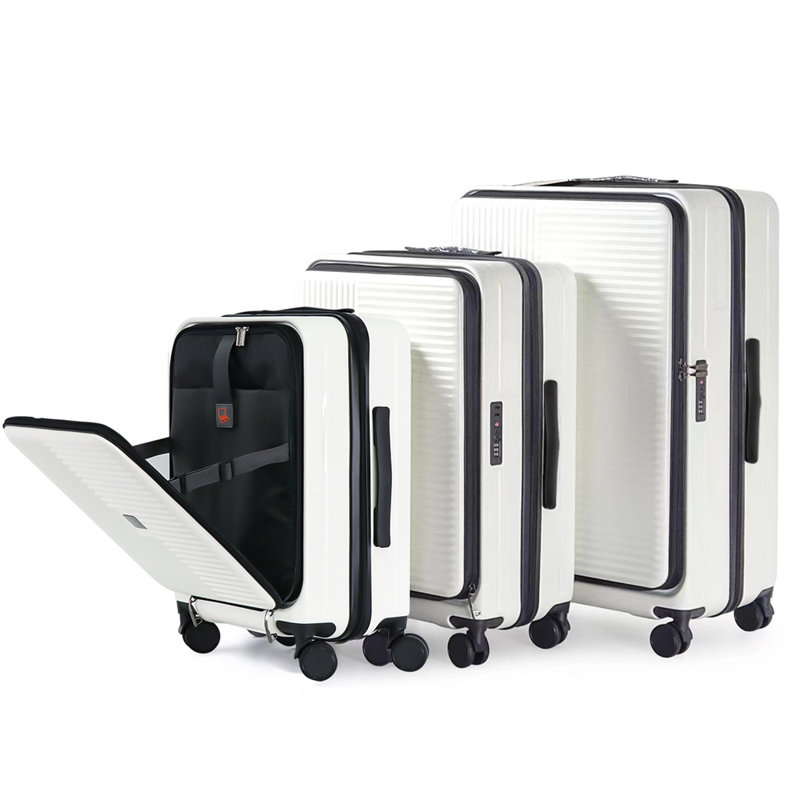 Luggage,with front opening,TSA approved lock,hardshell suitcase, Creamy White