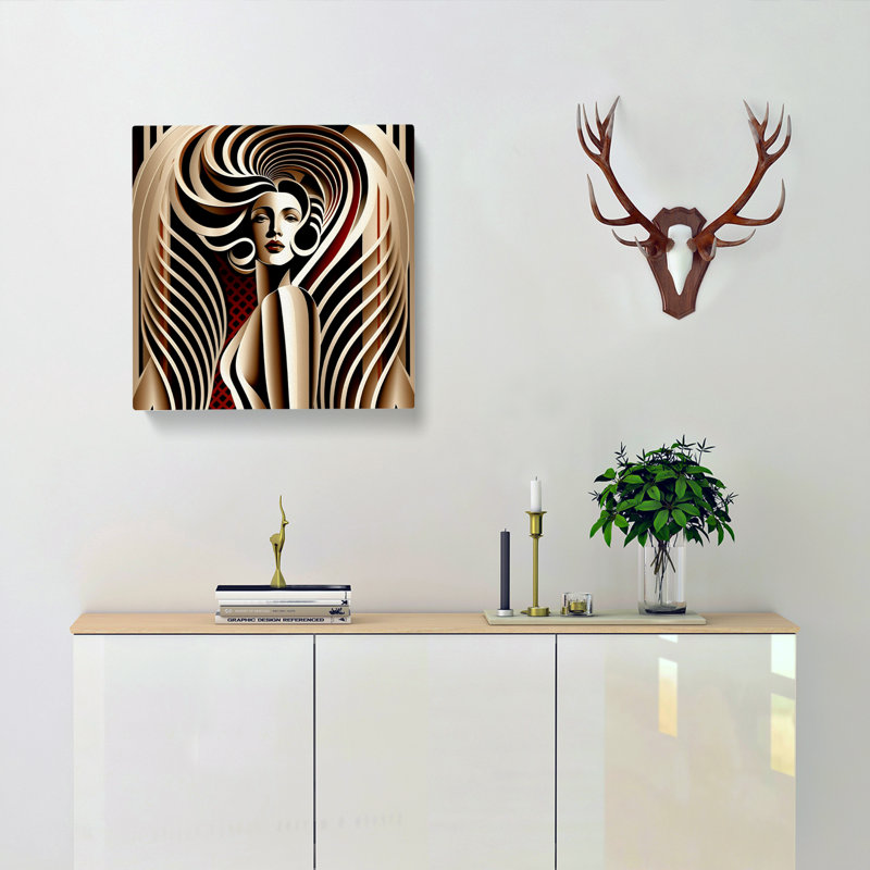 Art Deco Woman Op Art - Print, 50cm H x 50cm W x 3cm D