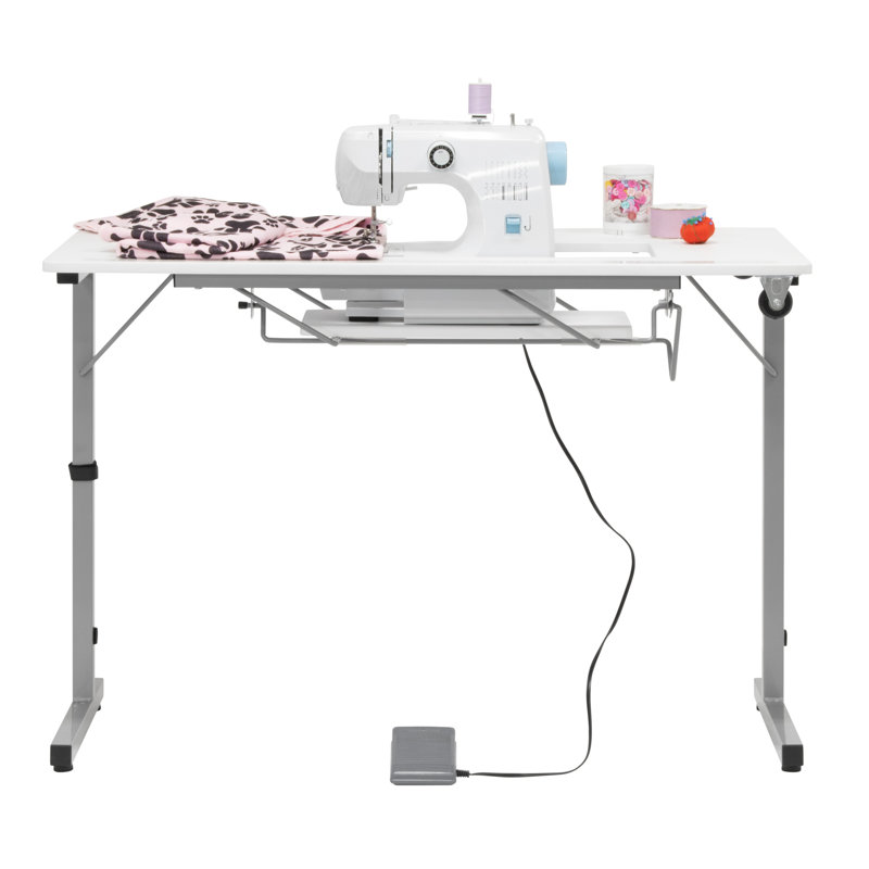 Rollaway II Silver and White Foldable Sewing Table with Laminate Top