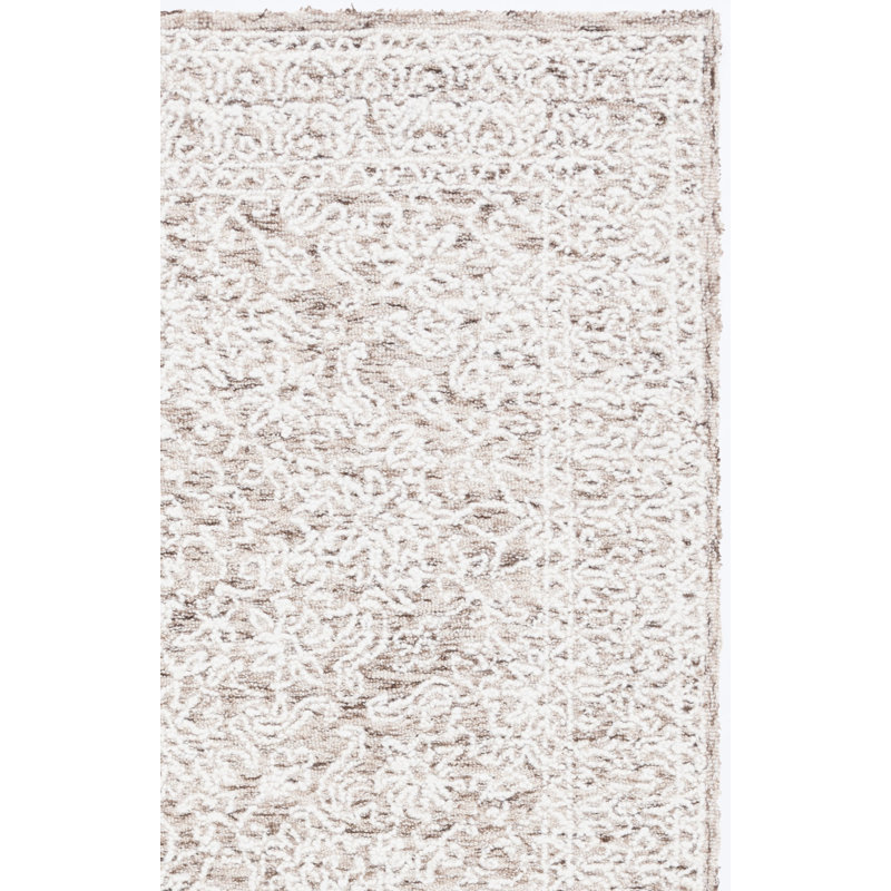 Tapis floral brun / ivoire en laine touffeté à la main Orpheus, Rectangle 3 pi x 5 pi
