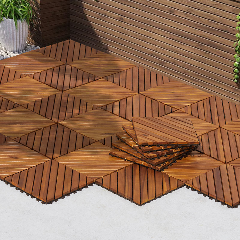 Dashiell 12-Slat Acacia Deck Tile - 10-Pack Interlocking Diagonal