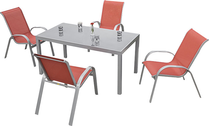 Ashni 4 - Person Patio Dining Set with Rectangular Table, Terracotta