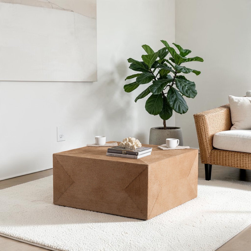 Ashanka Japandi Style Natural Woven Seagrass Coffee Table, 16.68" H X 35.64" W X 35.63" D