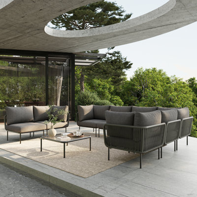 Ensemble de meubles de patio en aluminium 9 pièces Latitude Run®, canapé modulaire moderne avec table basse et coussin épais
