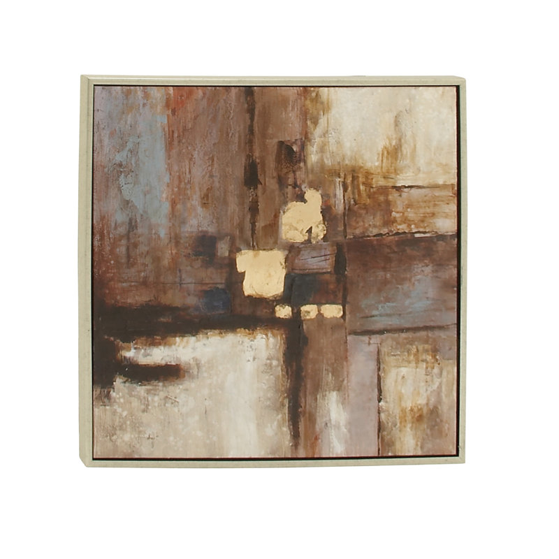 Canvas Abstract Brown Framed Wall Art with Silver Frame