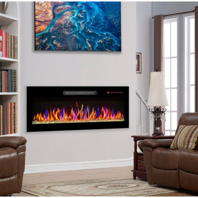 36 Inch Wall-Mounted Electric Fireplace - Ultra-Thin Design, Tempered Glass Front, Remote Control, Multi-Color Flame & Ember Effects, LED Heater