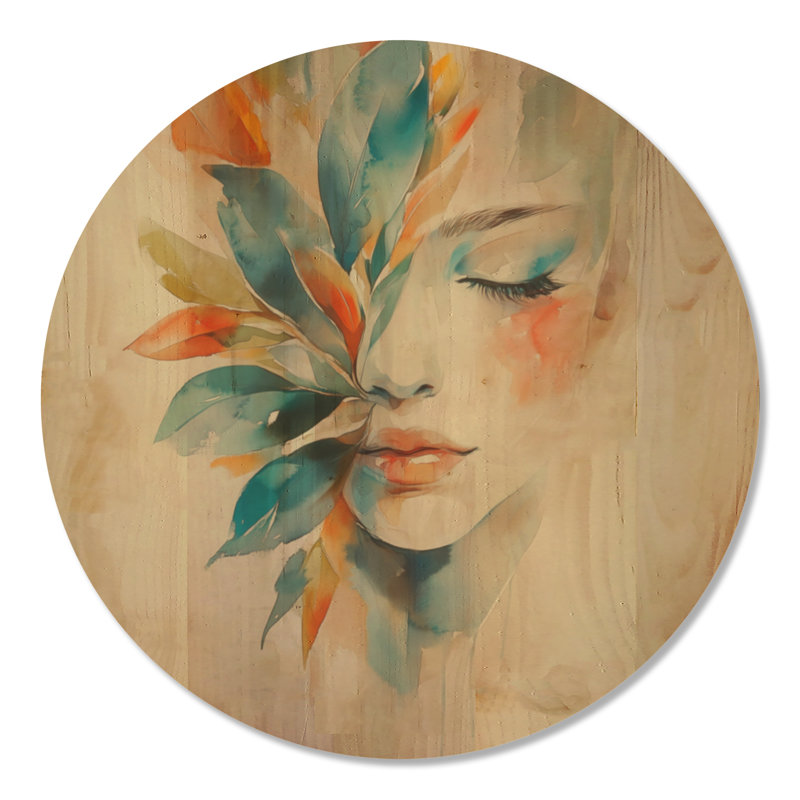 Muse abstraite vibrante I - Femme, tableau mural rond, imprimé sur bois, Rond 23 po
