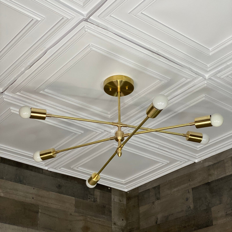Plafonnier suspendu moderne Mid-Century à 6 ampoules Shanlee, Laiton brut