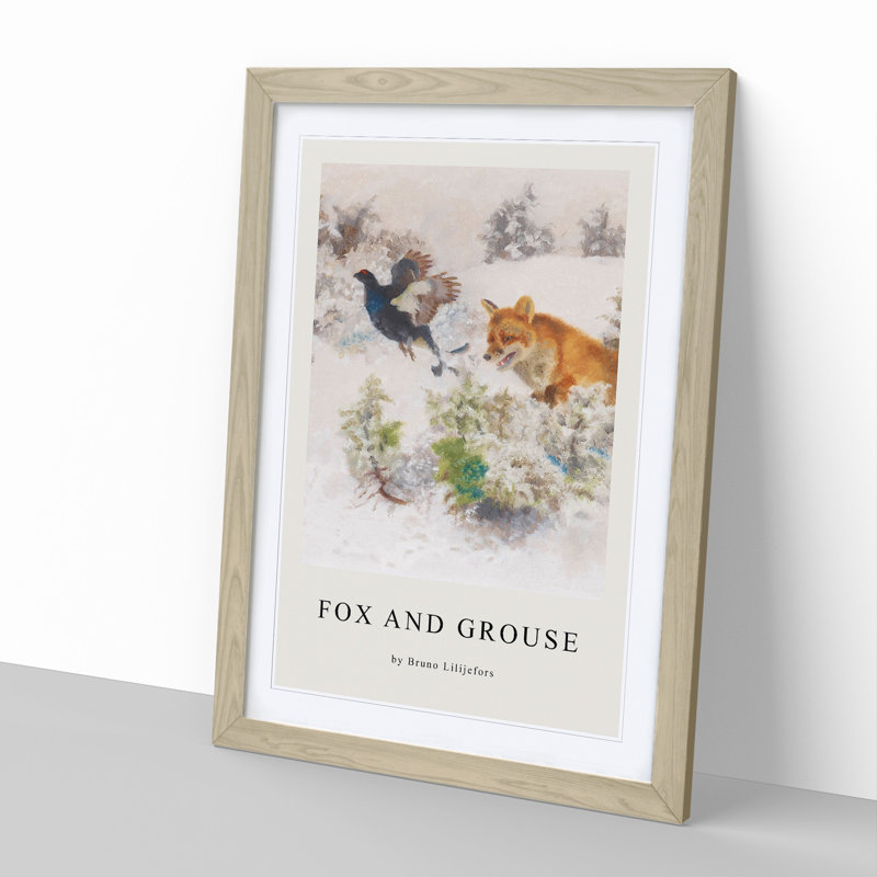 Fox Chasing Bird by Bruno Liljefors - Single Picture Frame Print, 65cm H x 48cm W x 2cm D, Oak Framed