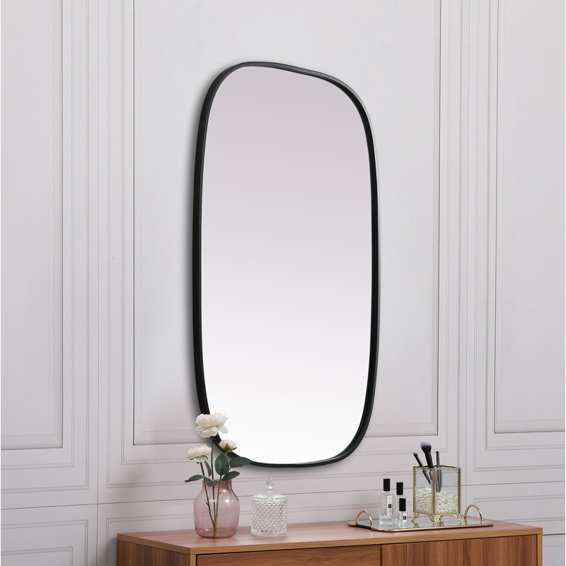 Sabine Metal Curved Oval Wall Mirror, Black, 40" x 24"