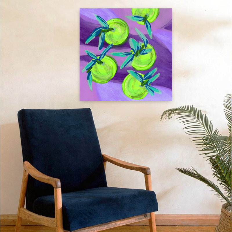 Clémentine Dopamine chartreuse audacieuse, abstraite, lavande, fruits, paysage, art mural, H 24 po x l 24 po