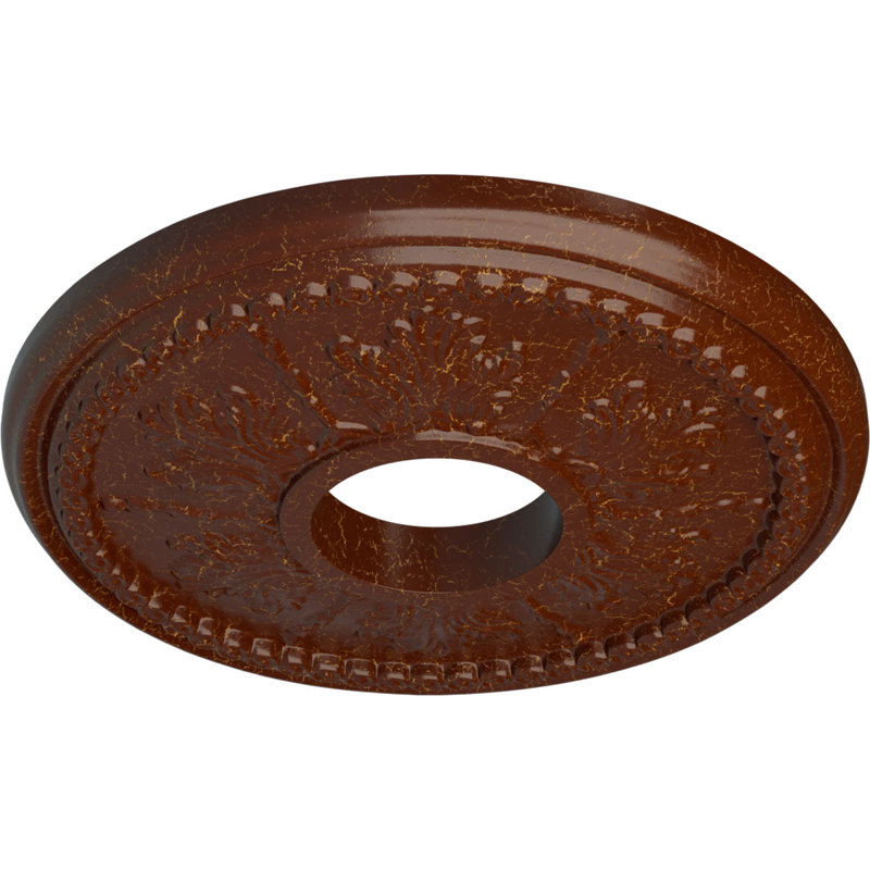 Médaillon de plafond H 13,875 po x l 13,875 po x P 1,25 po Tirana, Acajou poli craquelé