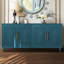 Console moderne avec poignée en métal et charmantes portes à fleurs pour le vestibule - Grande cuisine de 63 po bleu marine