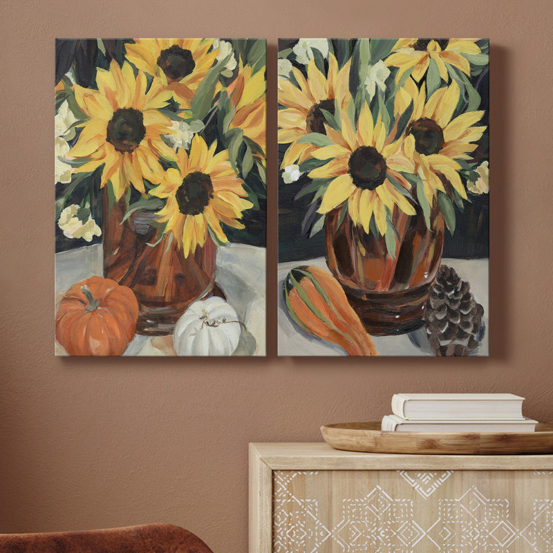 Sunflower Vase I - Toile tendue avec châssis de qualité supérieure - prête à être accrochée, H 36 po x l 48 po x P 1 po