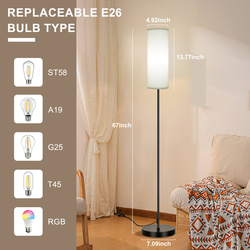 Ampoule DEL 67 po à abat-jour cylindrique blanche avec ampoule à DEL à intensité variable de 9 W incluse (2,4 Ghz Wi-Fi, sans Alexa)