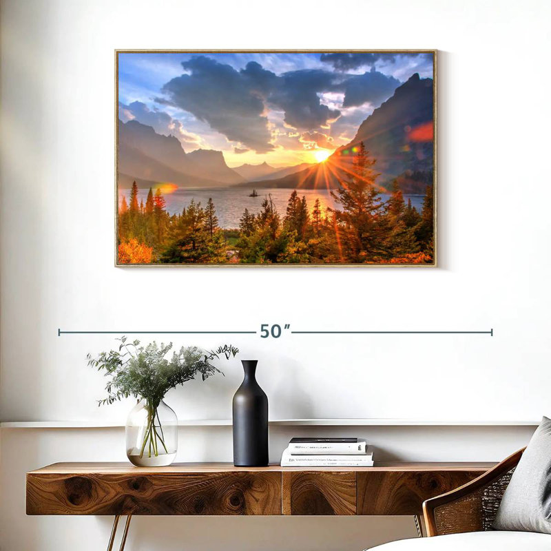 Montana, lac Saint Mary, Cadre flottant en bois naturel, 37 po x 25 po