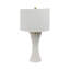 Lampe de table en grès et en porcelaine avec base texturée et abat-jour tambour en tissu - 26 po de hauteur, éclairage moderne blanc et or pour la maison et le bureau