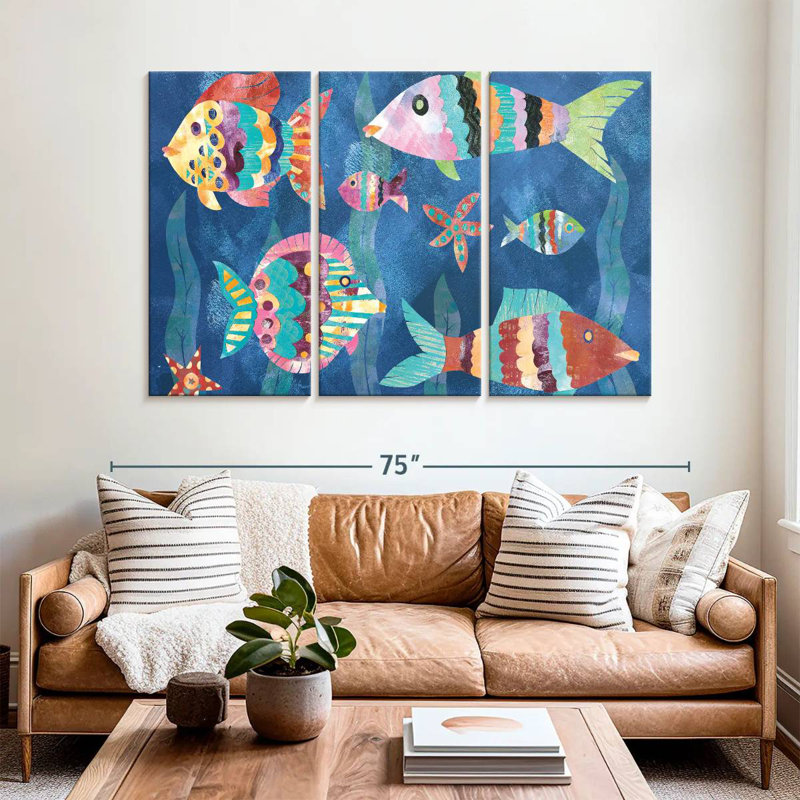 Ashelle Boho Reef Fish III, 42" H x 65" W