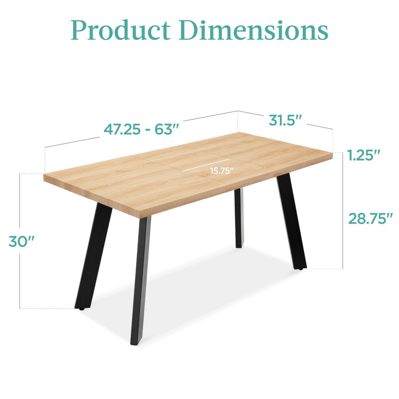 Natural Oak Extendable Dining Table with Black Steel Legs