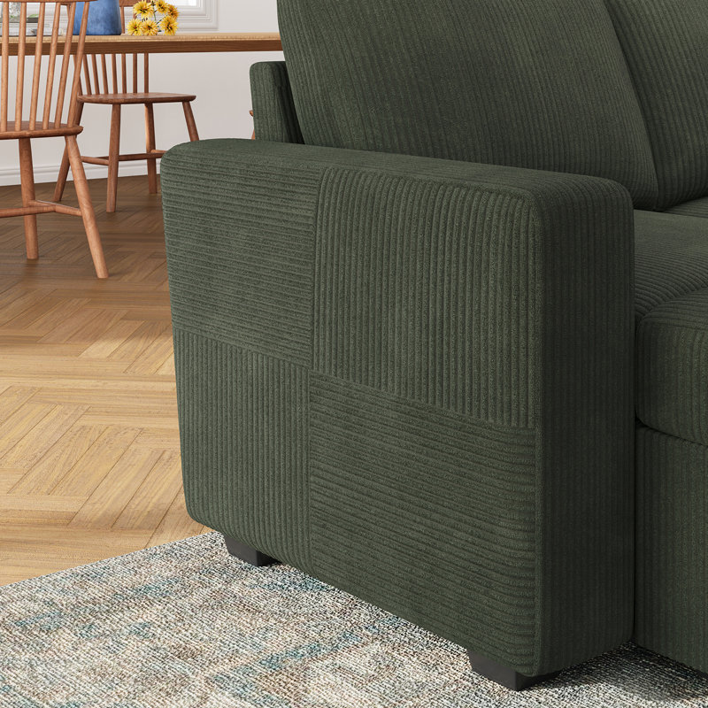 Canapé-lit modulaire en forme de L Honbay avec siège de rangement beige, Velours côtelé vert