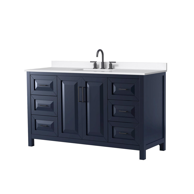 Daria 60 in. Vanity, White Quartz, Blue, Matte Black