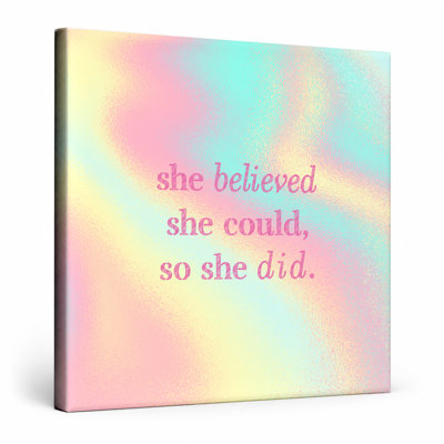 She Believed She Could, So She Did — Distressed Chalkboard Canvas Wall Art