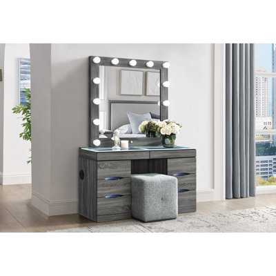 Ensemble coiffeuse et tabouret gris Lexi