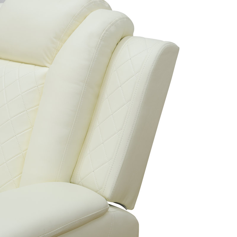Fauteuil inclinable en similicuir de 37,5 po avec accoudoirs de rangement doubles Samaria, Simili cuir blanc
