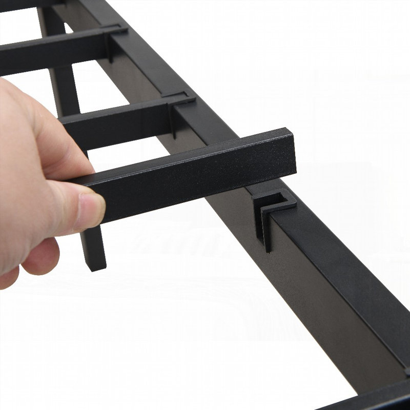 Structure de lit avec tête et pied de lit en bois, plateforme en métal pour le soutien du matelas, aucun sommier requis, assemblage facile
